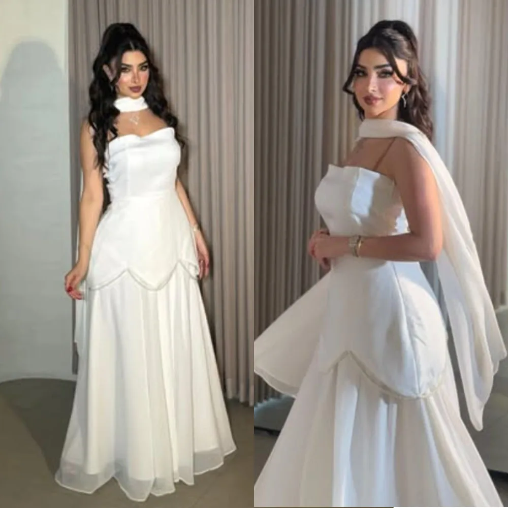 

High Quality Customized Strapless Floor Length White Beaded Sleeveless Elegant Evening Dresses for Woman Party 무대원피스 Vestidos