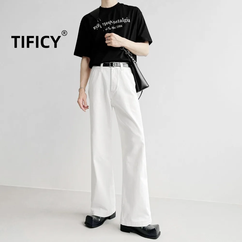 High Street White Jeans Pants Men's Loose Straight Leg Floor Pants Versatile Wide Leg Streetwear Casual Denim Pants