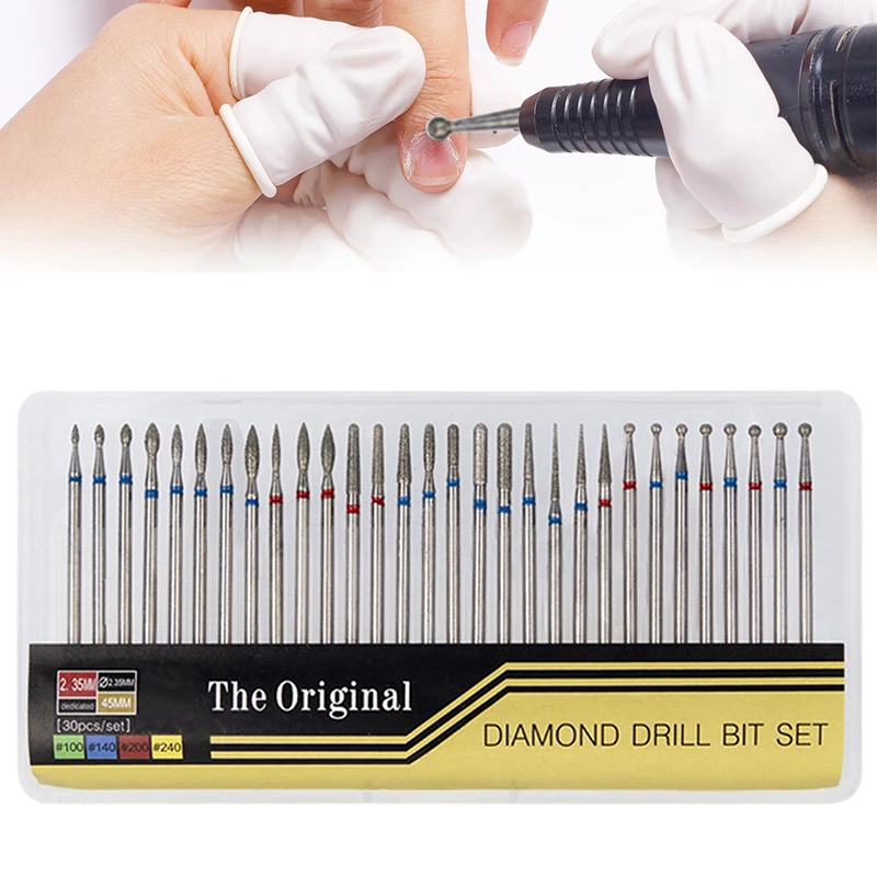 30pcs/Set Diamond Nail Drill Bit Milling Cutter For Manicure Polishing Drill Bit For Exfoliating Nail Polish Removal Tool