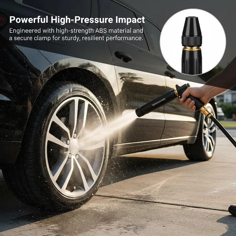 High Pressure Water Gun Adjustable Nozzle Black Non-Slip Grip for Household Car Wash Plant Watering Pet Shower Use
