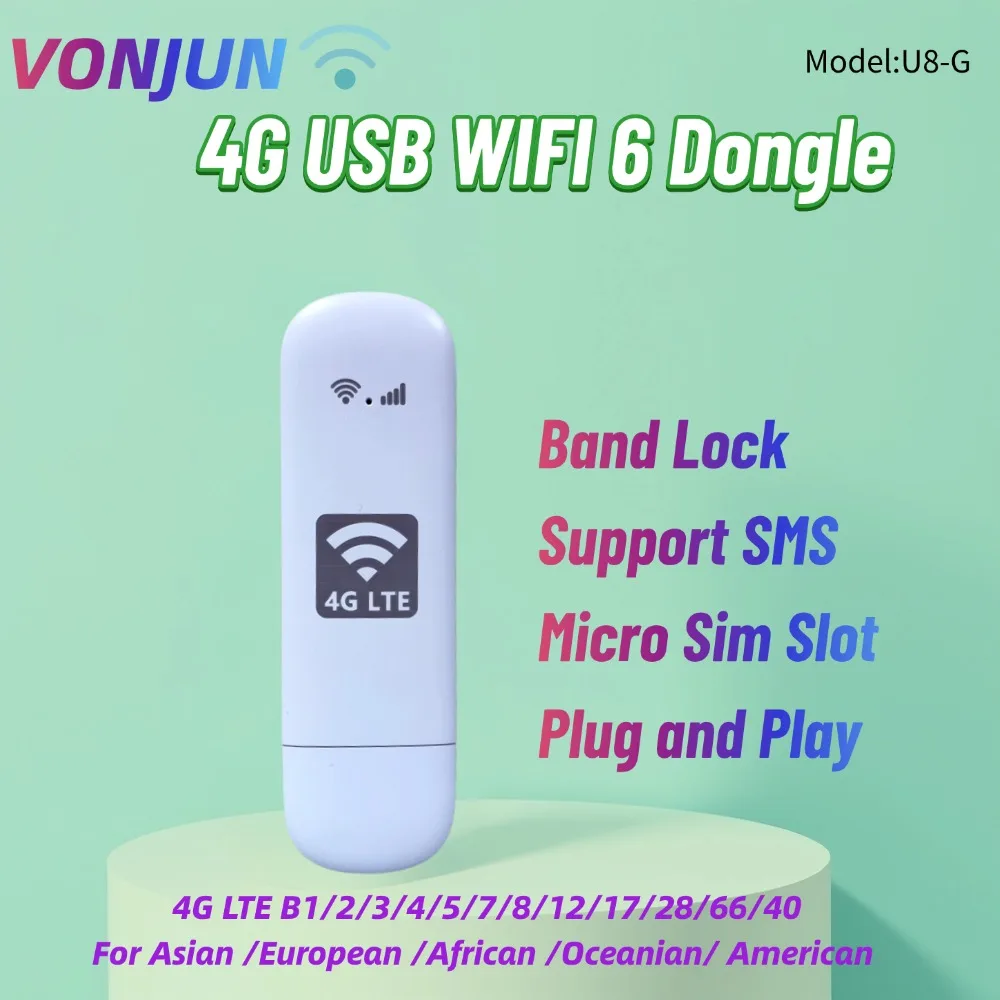 SIMカードスロット付き4G WIFI6ドングル LTEモバイルホットスポット ポケットWIFI バンドロック グローバルU8