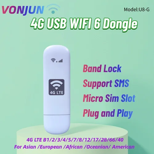 Dongle 4G WIFI6 con ranura para tarjeta Sim LTE punto de acceso móvil bolsillo WIFI banda bloqueo Global U8