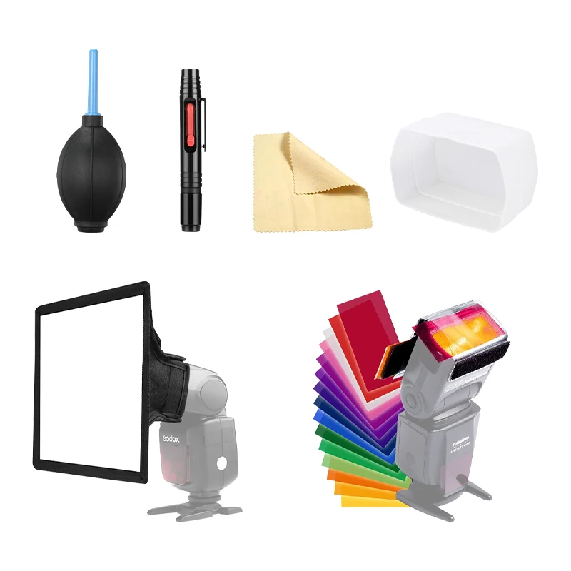 Аксессуары для вспышек SOONPHO, софтбокс с диффузором 580EX, цветной чип CF-12, тканевая ручка для линз Godox Flash