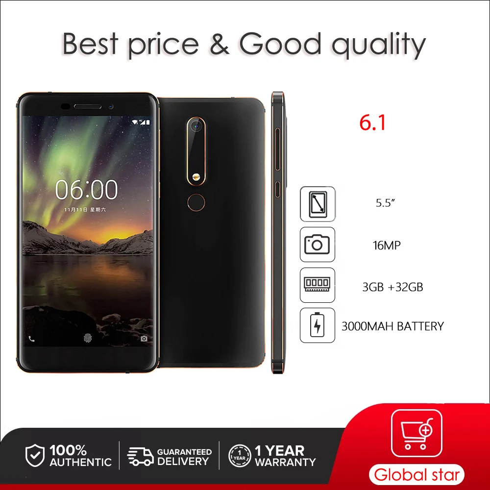 

Original Unlocked 6.1 4G Dual Sim 5.5" 16MP Camera 3GB+32GB Snapdragon 630 Fingerprint Smart Phone Made in Finland Free Shipping