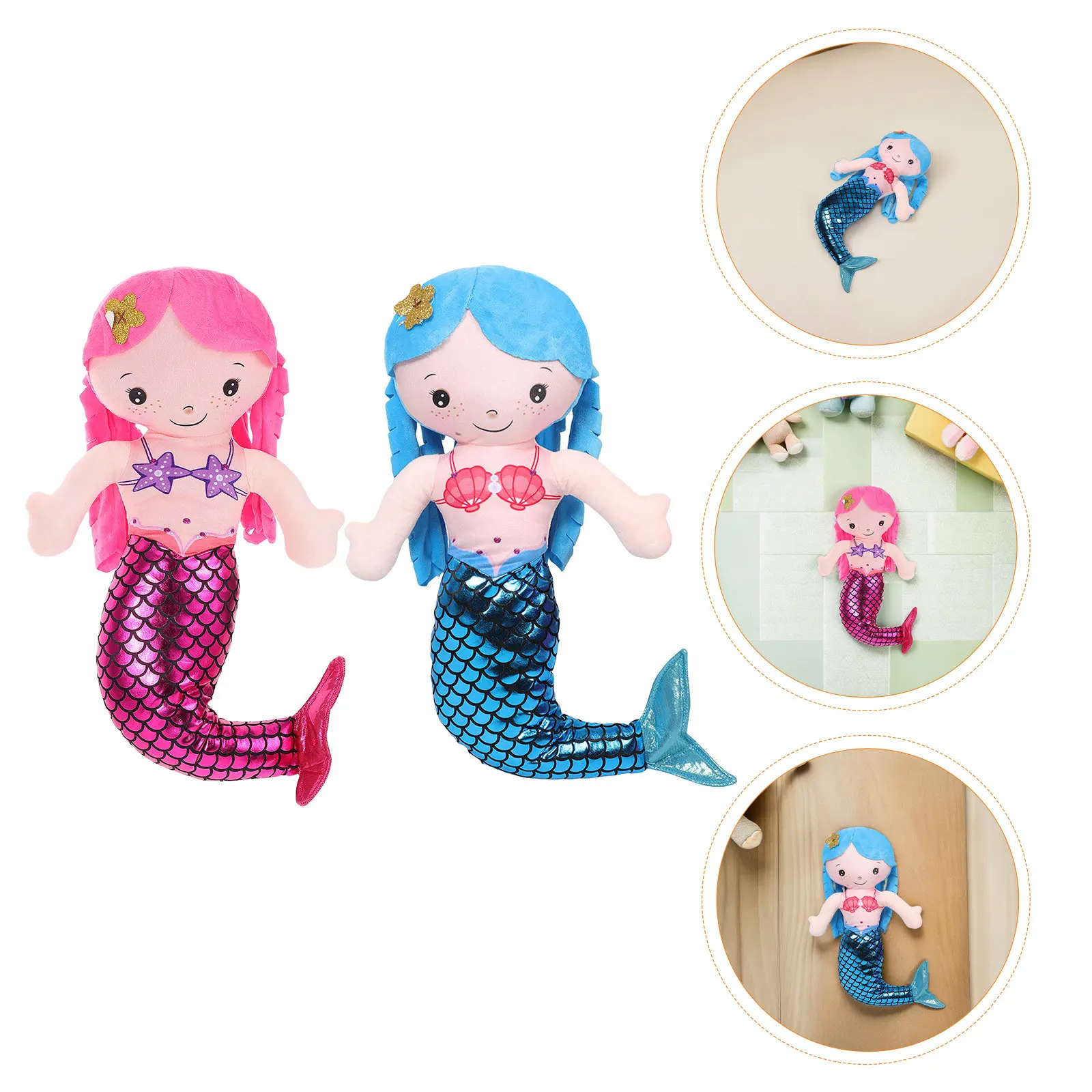 

2 шт. мягких подушек-русалок, плюшевые подушки с мультяшным дизайном русалки, удобные и уютные подушки для девочек, игрушки-обнимашки