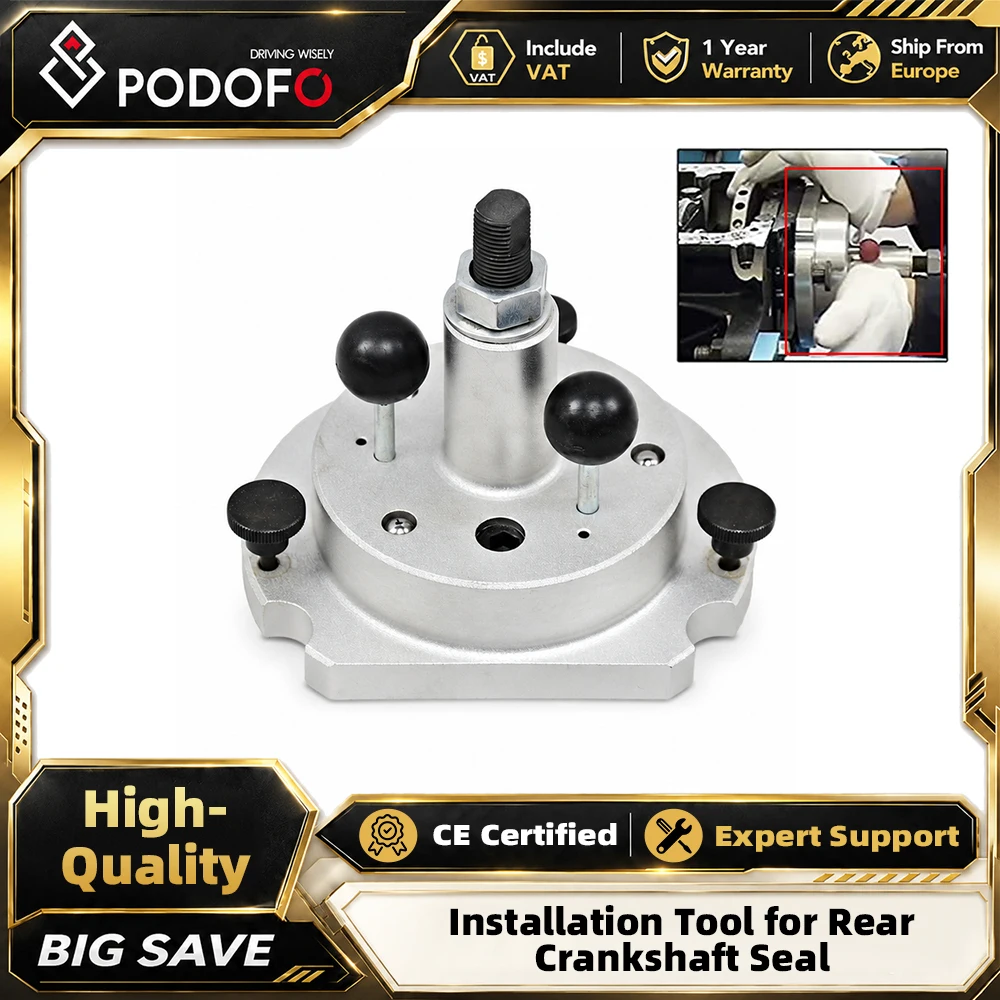 Outil d'extraction et d'installation de la bride de joint arrière du vilebrequin Podofo T10134 en acier au carbone pour moteurs VW Audi 1.4 1.6 essence 1.9 2.0 diesel 4 cylindres Golf Touran