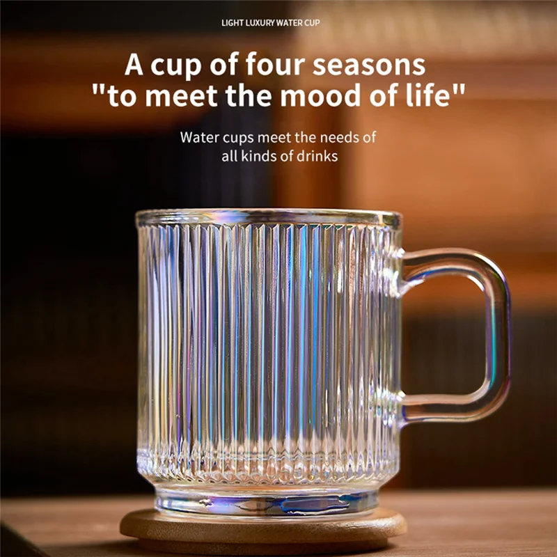 2 PC แก้วกาแฟถ้วยพร้อมฝาปิดแก้วแก้วกาแฟ Ribbed แว่นตากาแฟพร้อมที่จับสําหรับ LATTE Cappuccino ชานม A