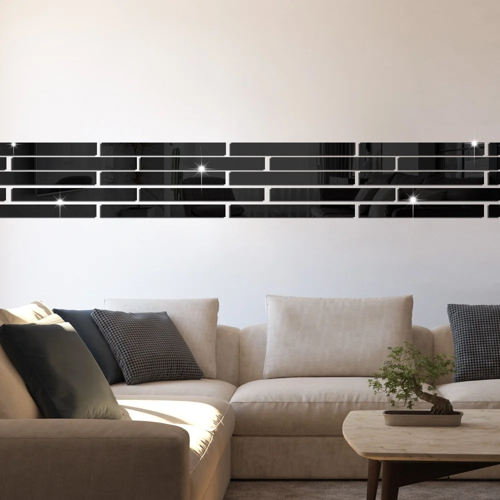 10Pc/set 1.57inX11.81in Self-Adhesive Wallpaper for Wall, Acrylic Reflective Edge Stickers - DIY Decorative Cornice Lines