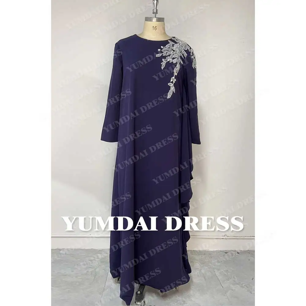 YUMDI Deep Purple Long Sleeve Dress Saudi Arabian Luxury Cape Party Gown Special Occasion Wedding Mom Dress Formal Dress 2023