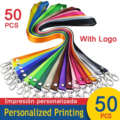 50 unids/lote cordón impreso personalizado para llaves Logo diseño personalizado insignia titular y tarjetas de personal 1 Color impresión personalizada patio terrestre