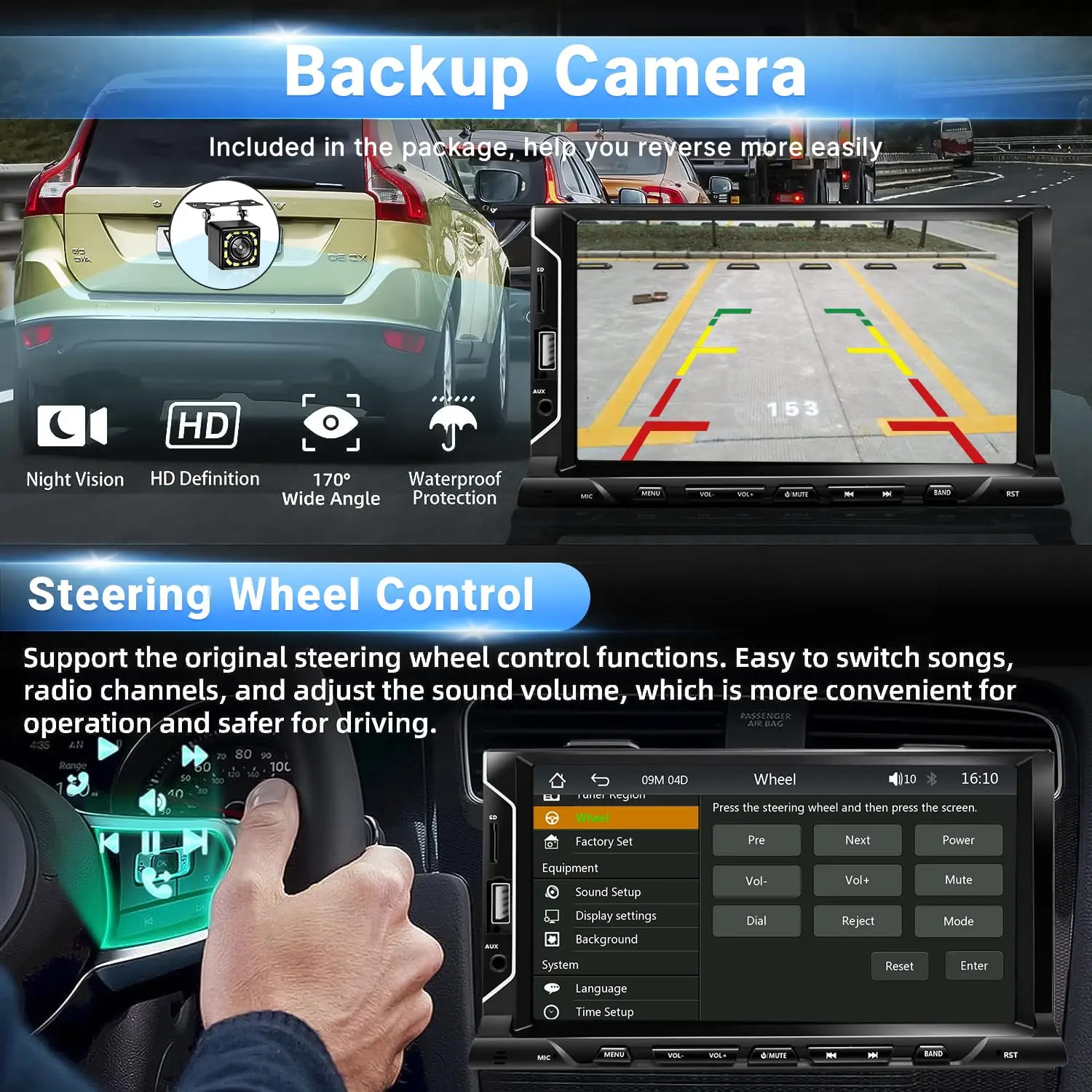 7 Inch Double Din Car Stereo Support Apple CarPlay Android Auto Mirror Link Capacitive Touchscreen Monitor Car Play Radio with B view 4
