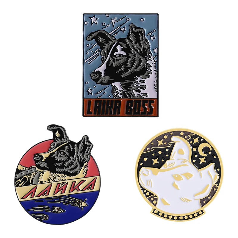 مضحك الكرتون الفضاء الكلب بروش المينا دبابيس مخصص لايكا بوس الاتحاد السوفياتي بروش ظهره شارة مجوهرات بأشكال حيوانات الإكسسوار للأصدقاء