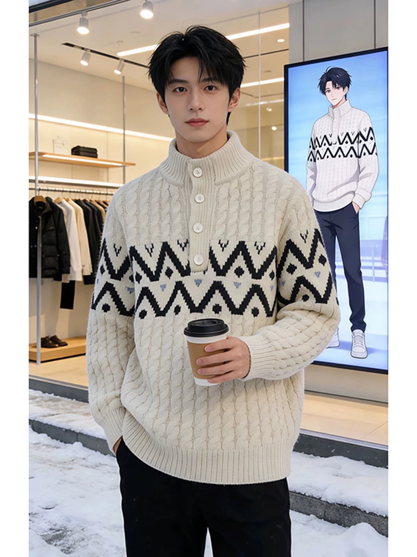 

Thiened f-High Collar Men's Knitted Sweater Winter Leisure Sle Base Layer Cleanfit Inner irt Fce Warm Long Sve