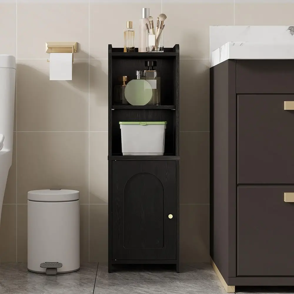 Storage Cabinet, Corner Floor Cabinet with Doors and Adjustable Shelf, Narrow Toilet Paper Cabinets, Bathroom Organizer for Sma
