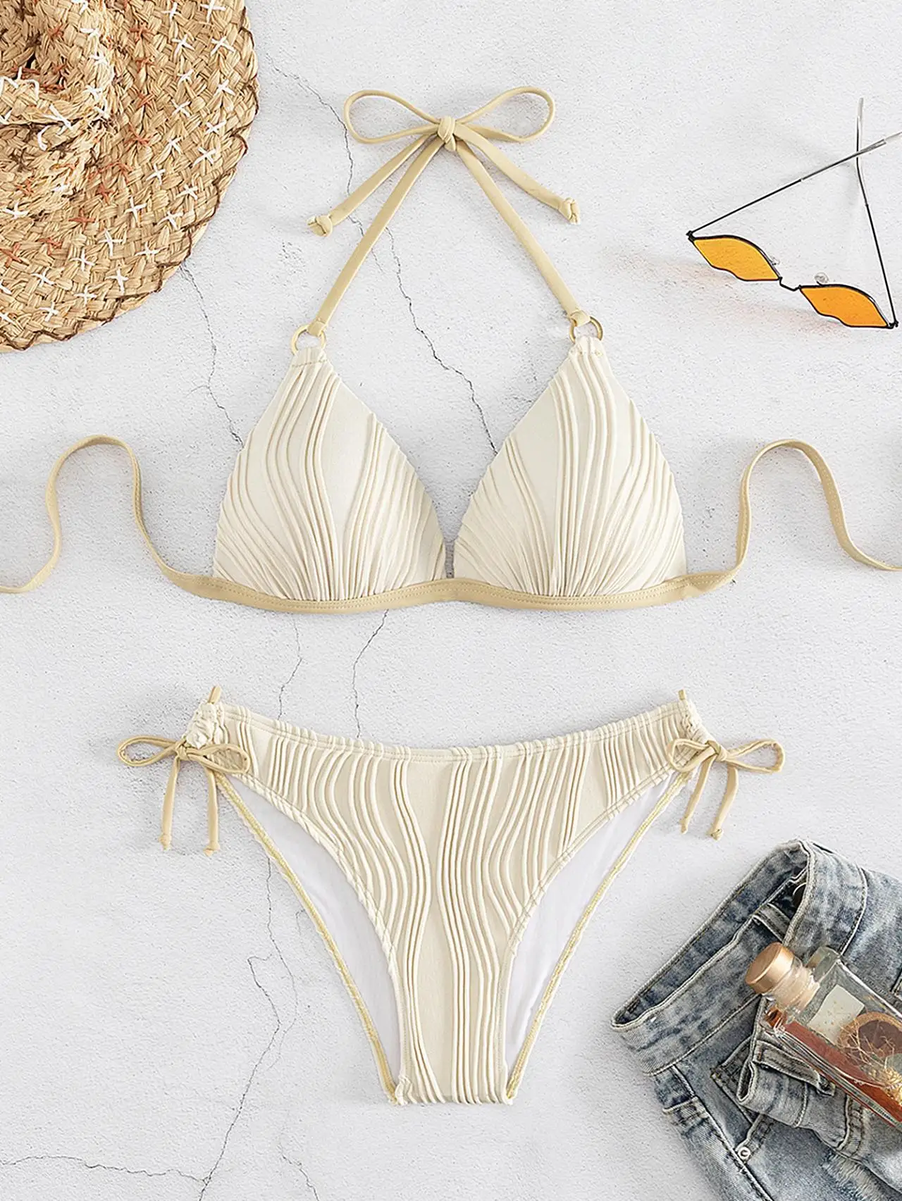 Bikini Set Sexy Push Up Swimwear String Halter Wrinkle Swimsuit Women 2023 Lace-up Bathing Suit Brazilian Bikini Bather Swim