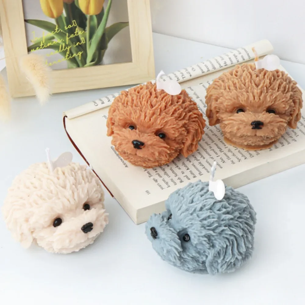 3D Teddy Dog Head Silicone Candle Mould DIY Emulation Poodle Soap Plaster Resin Making Animal Chocolate Cake Decor Pet Gifts