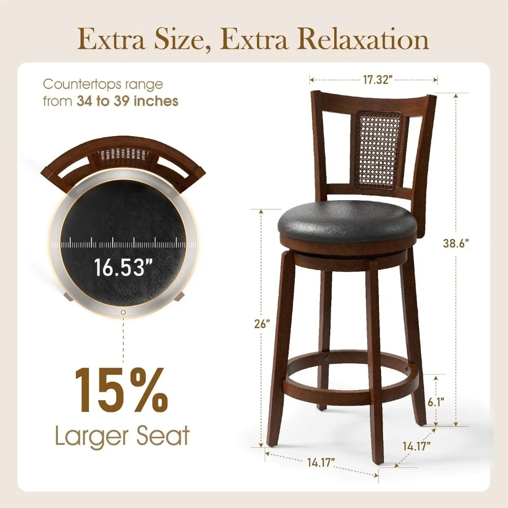 Sophia & William 26 Inch Swivel Bar Stools Set of 2, Counter Height Stools