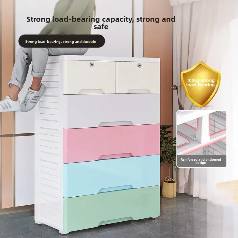 Modern 70-Face wide macaron thickened storage cabinet plastic storage cabinet finishing box heightened deepened drawer wardrobe