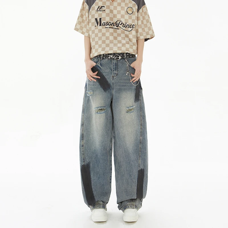 

Teenagers Summer Outdoor Trend Loose Fashionable Casual Straight Leg Jeans Trend High Street Ultra-thin Outdoor Casual Wide Legs