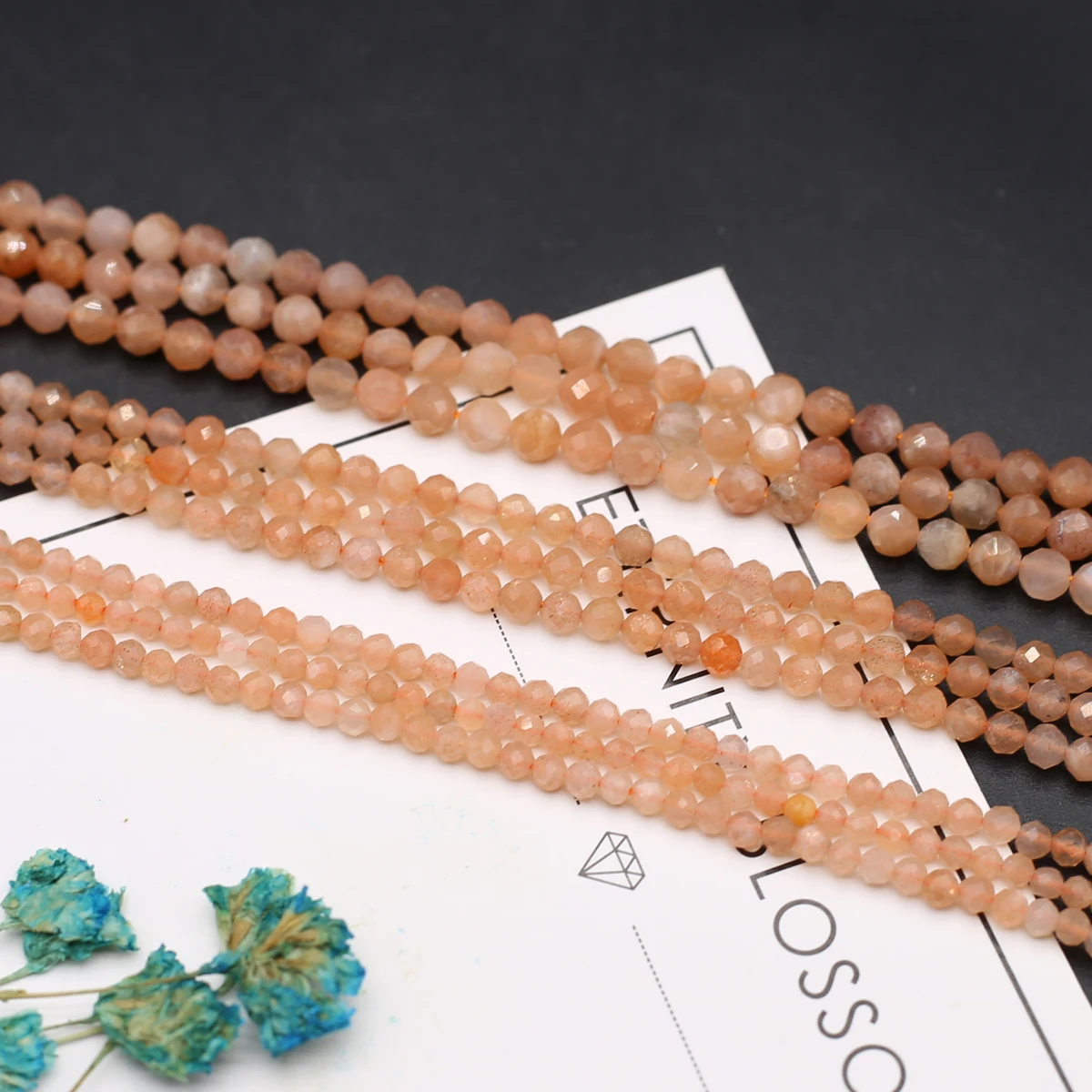 2/3/4mm Natural Stone Sunstone Quartz Loose Beads Round Faceted Spacer Beads for Jewelry Making DIY Necklace Bracelet Accessory