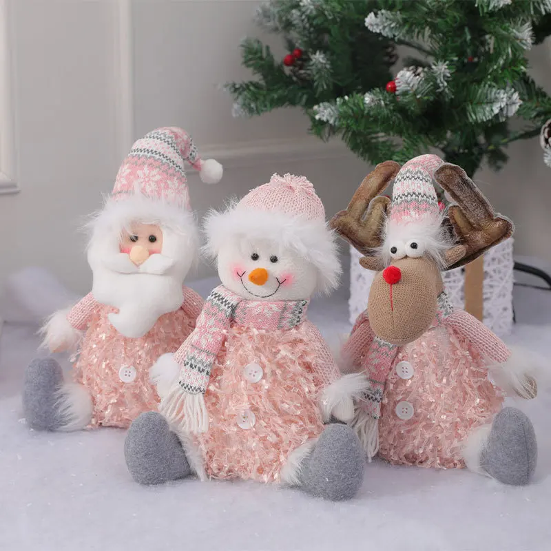 

pink Santa Claus Christmas Fabric Doll Decoration Merry Christmas Ornaments Sitting Posture Standing Hanging Legs Legs Elderly