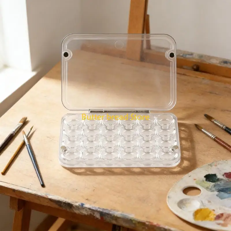W89C Compact 24-Slot Watercolor Paint Storage Box Moisturizing & Closure Portable Artist Tool for Sketching