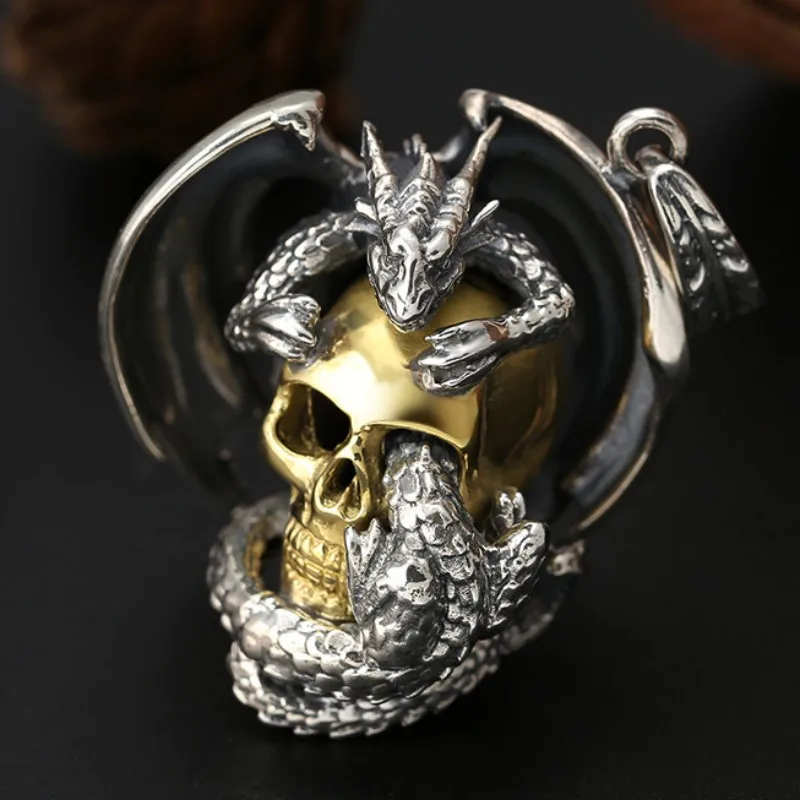 BOCAI s925 Sterling Silver Pendants for Women Men New Fashion Flying Dragon-skull Domineering Jewelry Free Shipping