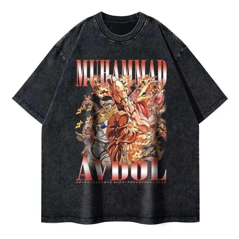 2026 Vintage Flame Figure Graphic Washed T Shirt, Retro Gothic Anime Style Oversized Short Sleeve Tee for Men Women Streetwear