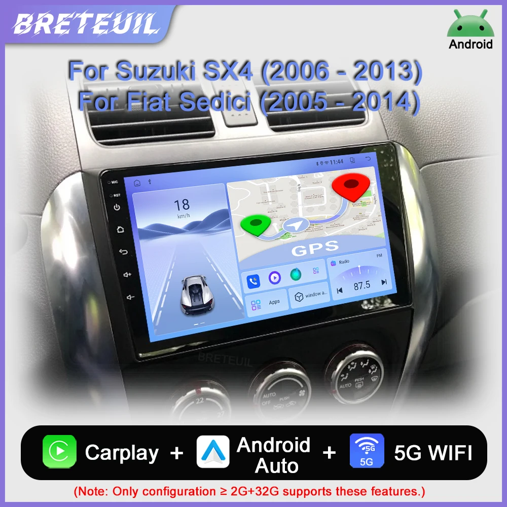 Para Suzuki SX4 2006 2007 2008 2009 2010 2011 2012 Fiat Sedici Android Car Radio Multimedia Video Player Carplay Navegación GPS Pantalla táctil Auto Estéreo Sistemas inteligentes
