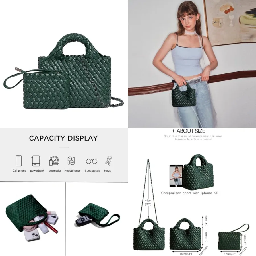 

Woven Tote Bag for Women with Coin Purse, Foldable Chain Small Crossbody Handbags, Fashion Shoulder Bag, Hobo Satchel