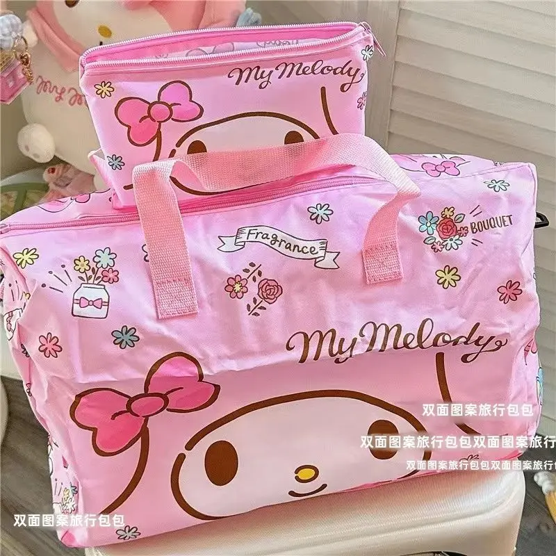 Minha melodia kuromi cinnamoroll dos desenhos animados bonito dobrável saco de bagagem bolsa moda portátil trole viagem revestimento saco armazenamento
