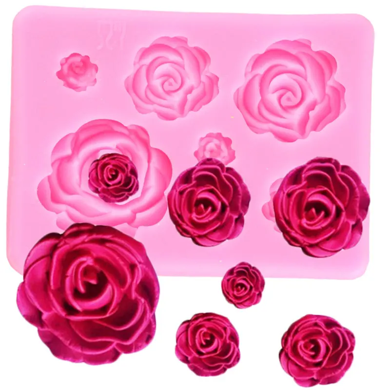 3D Mini Rose Flower Leafs Silicone Mold Wedding Fondant Chocolate Sugarcraft Cake Decor Baking Tools Confectionery Resin Moulds