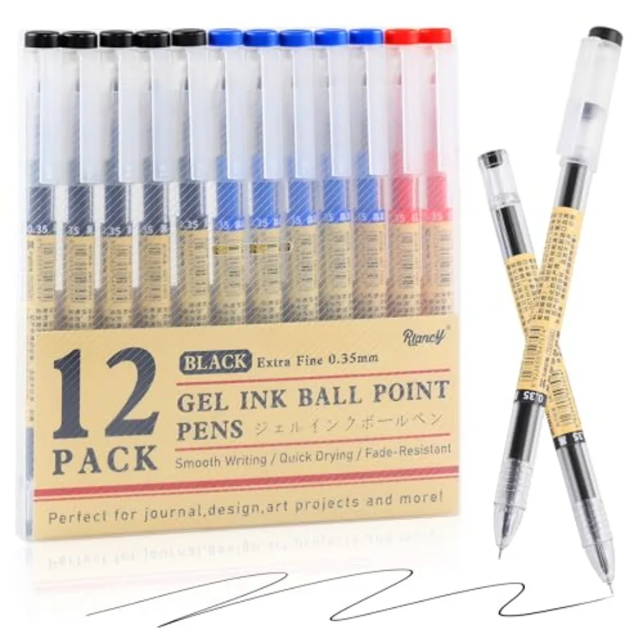 

Black Blue Red Gel Ink Pens, 0.35mm Extra Fine Point Smooth Writing Rollerball Pens, Japanese Style No Smudge Ballpoint Pen, Qu