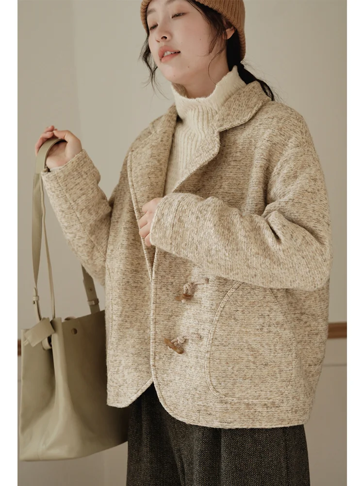 

Thiened Fce ort Woolen Coat Floral Weave Warm Women's Outerwear Autumn Winter New Sle Commute Sle Artistic Design
