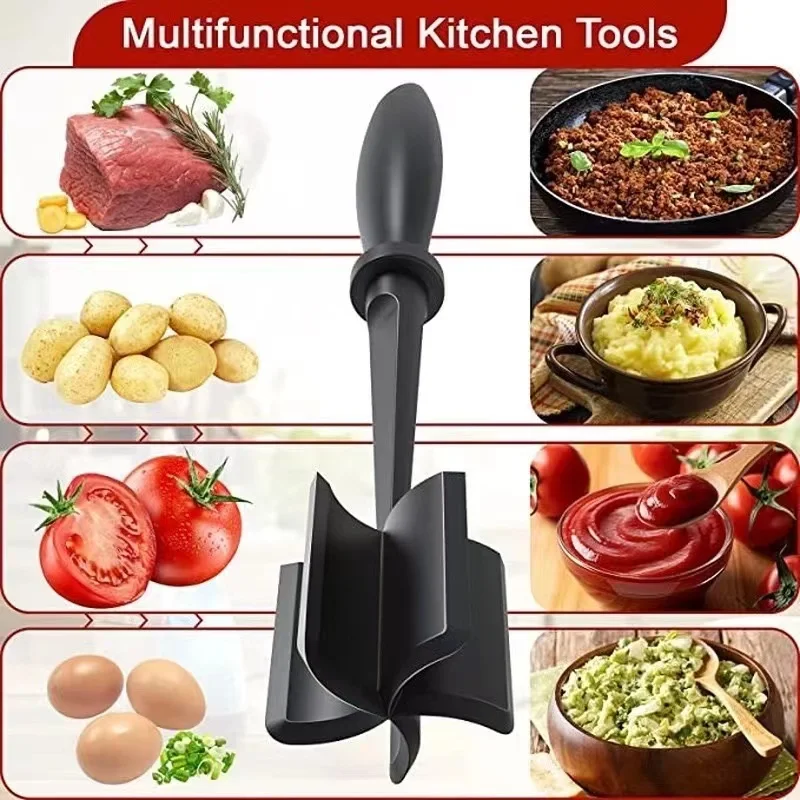 Meat Chopper Hamburger Chopper Potato Masher-Professional Multifunctional Heat Resistant Nylon Ground Beef Smasher Kitchen Tools