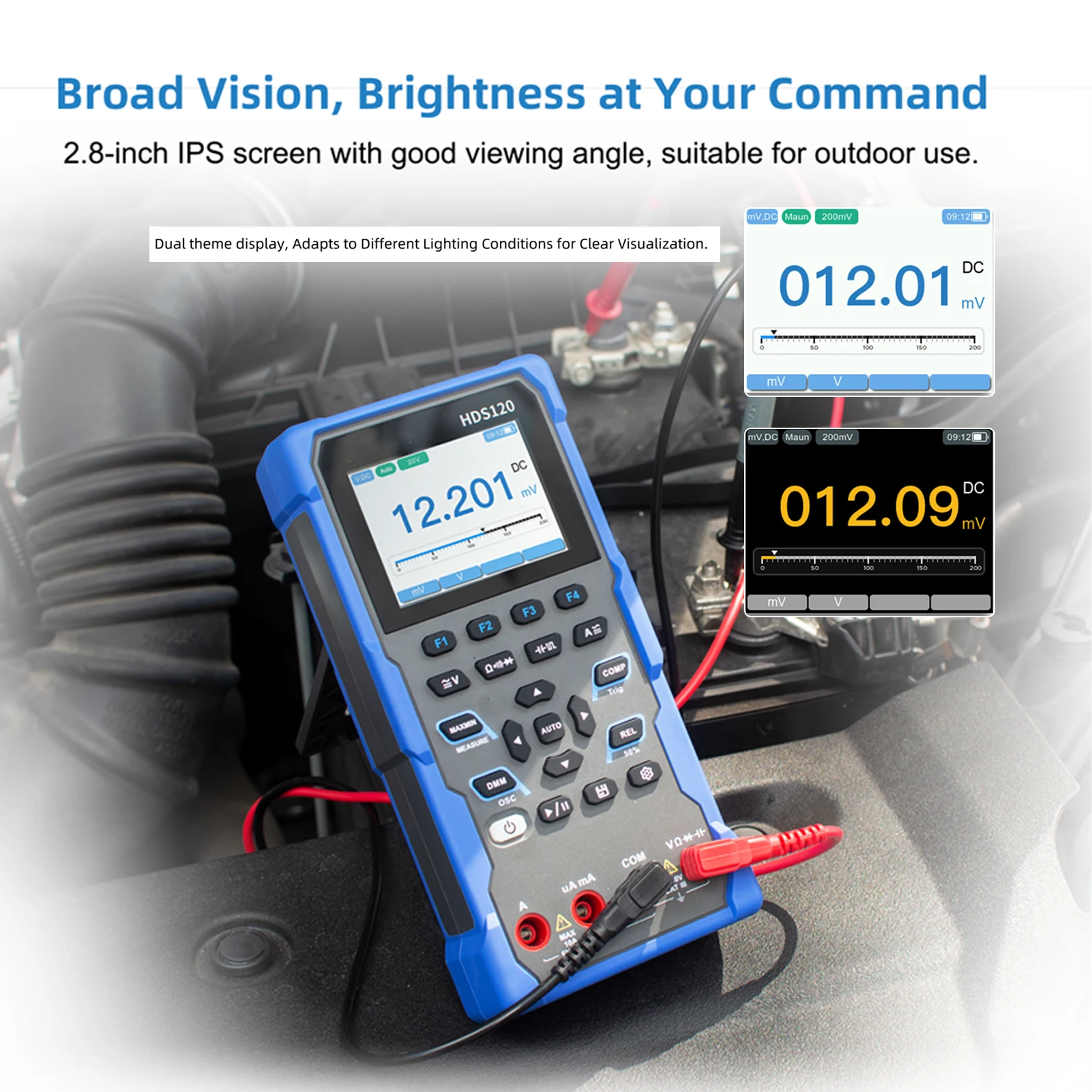 Multímetro de osciloscopio Digital HDS120 2 en 1, probador RMS de 20000 recuentos, rango automático de 5 MS/s, batería de litio de 2600mAh de 2,8 pulgadas