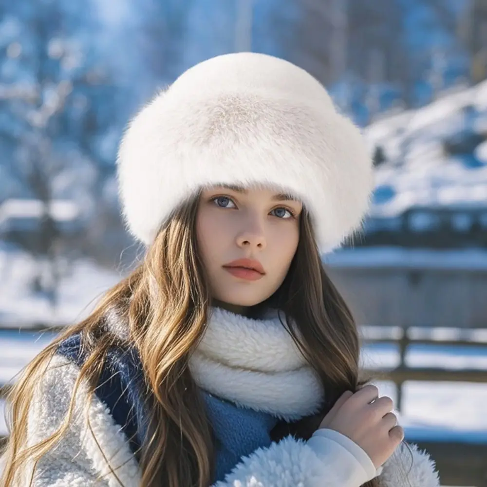 Cold Proof Soft Plush Bucket Hat Faux Fur Thicken Fluffy Fur Bucket Hat Winter Warm Windproof Winter Hat Snowy Day image 3