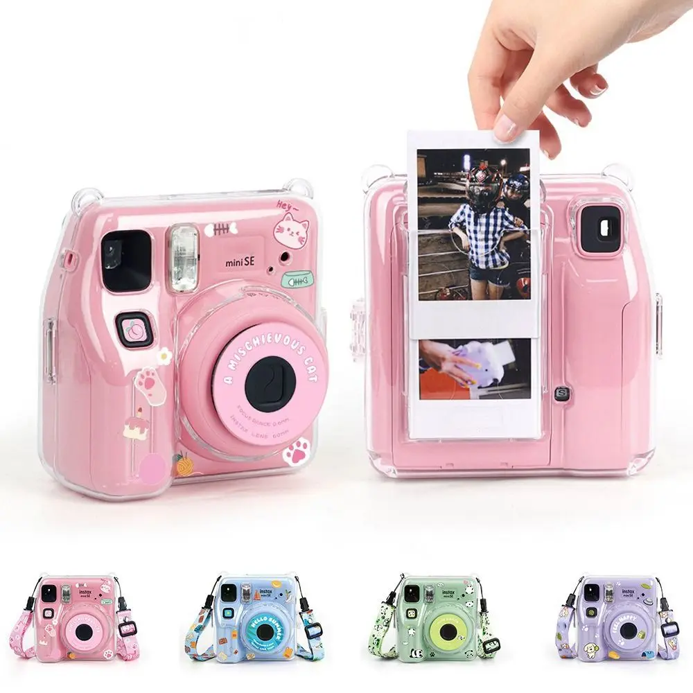 New Sticker 3 in 1 Instant Camera Case Transparent Crystal Protective Cover Anti Scratch Photography for Fujifilm Instax mini SE