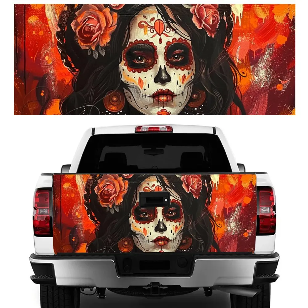 

Mexican Sugar Skull Girl Car Tail Trunk Protect Vinly Decal Auto Accessories DIY Hood Decoration Sticker for Off-road Pickup