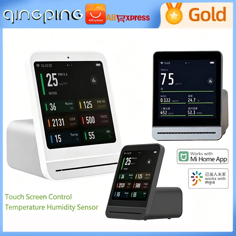Qingping Smart Home Touch Screen Control Temperatur Feuchtigkeit Sensor Luft Detektor CO2 PM2,5 Qualität Monitor Arbeit Mit Mijia App