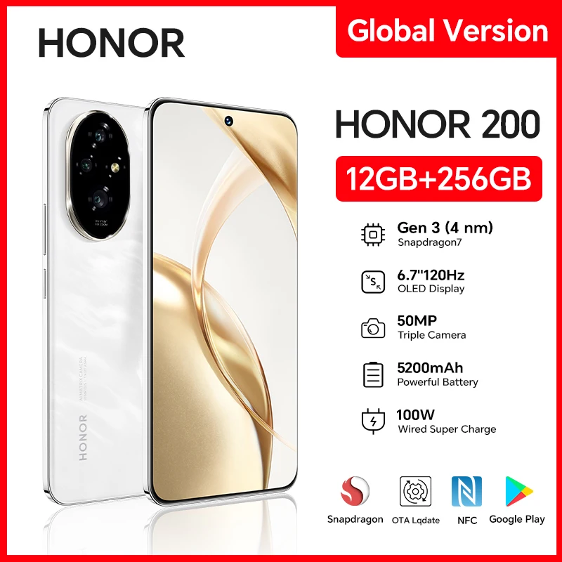 HONOR 200, 12GB+256, 6.7” OLED Screen, 5G, Dual SIM, 50MP Triple Camera, Android Smartphone