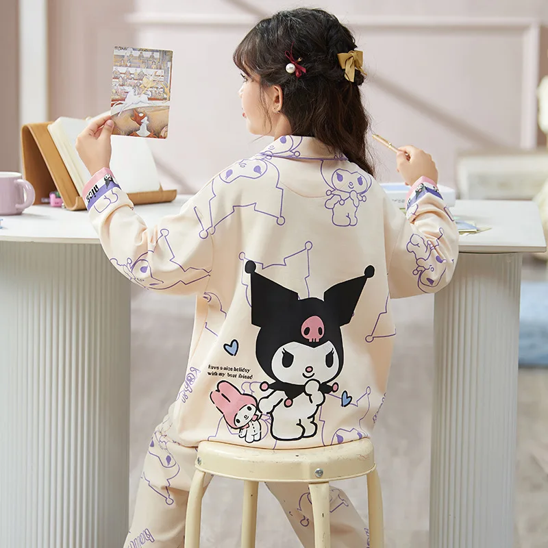 Kuromis Children's Pajamas Girls Spring and Autumn Pure Cotton Cardigan Long Sleeve Cartoon Girl Family Home Suit Two Sets