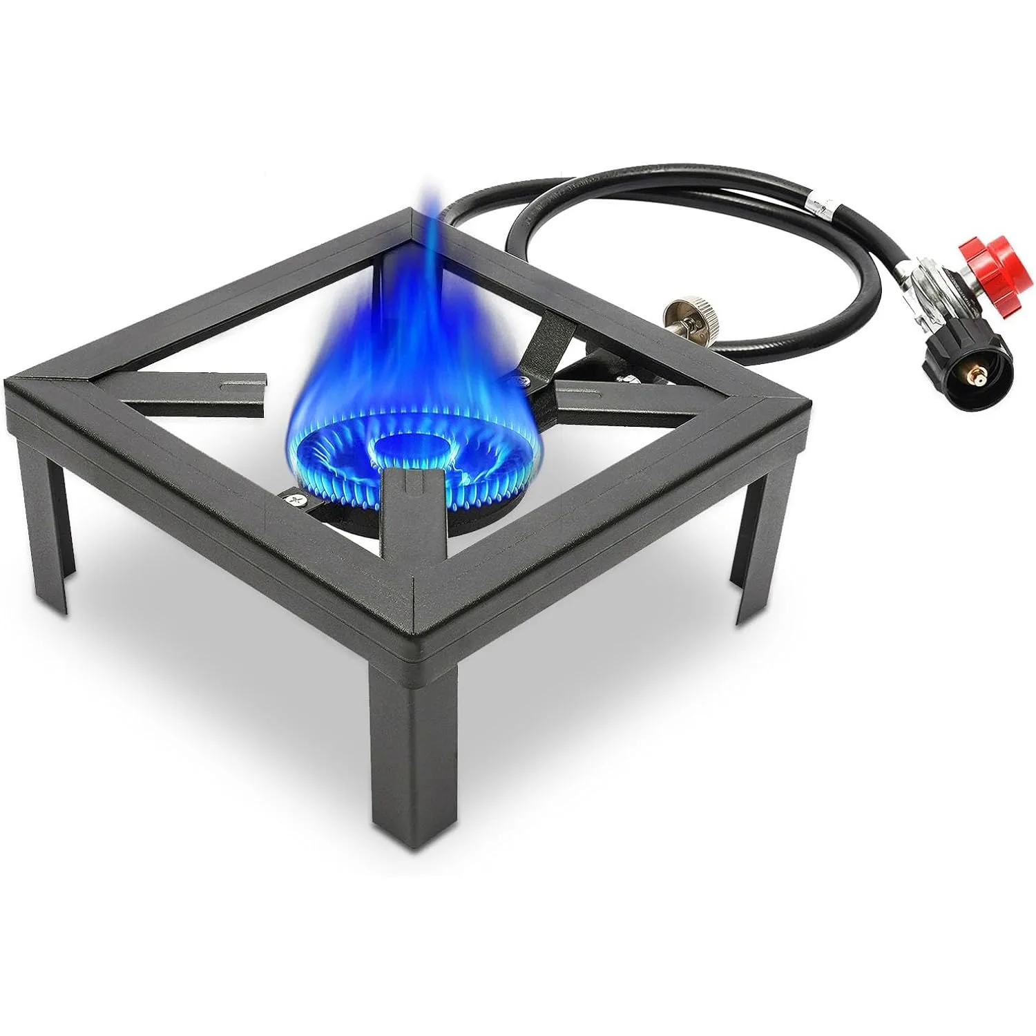 

Square Portable Single Burner Gas Stove Propane Cooker with 0-20Psi Adjustable Regulator Hose for Camping, BBQ, Home Brewing