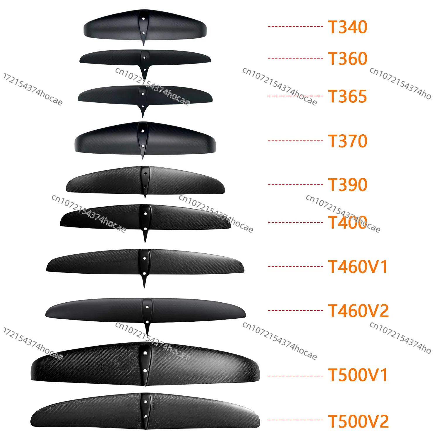 Black Fiber Hydrofoil Kite Surfing Accessories, Various Sizes of Rear Wings
