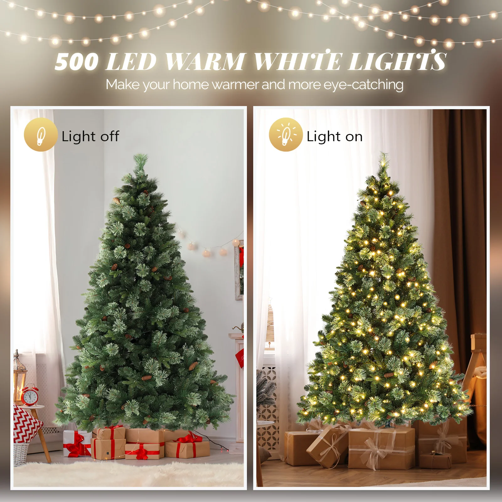 6ft Groen 500 Licht Warme Kleur 9-Modus Met Afstandsbediening 900 Tak Automatische Boomstructuur Pvc-Materiaal Kerstboom Ons