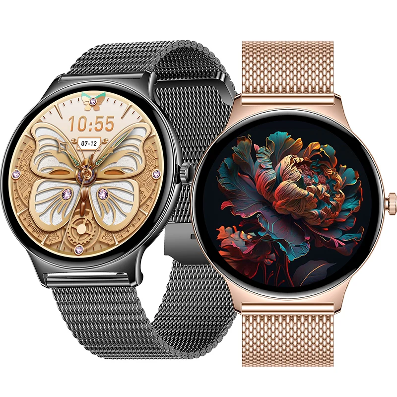 Imosi-女性用Amoledスマートウォッチ、大画面、Bluetooth通話、ヘルスモニタリング、ファッション、1.43インチ