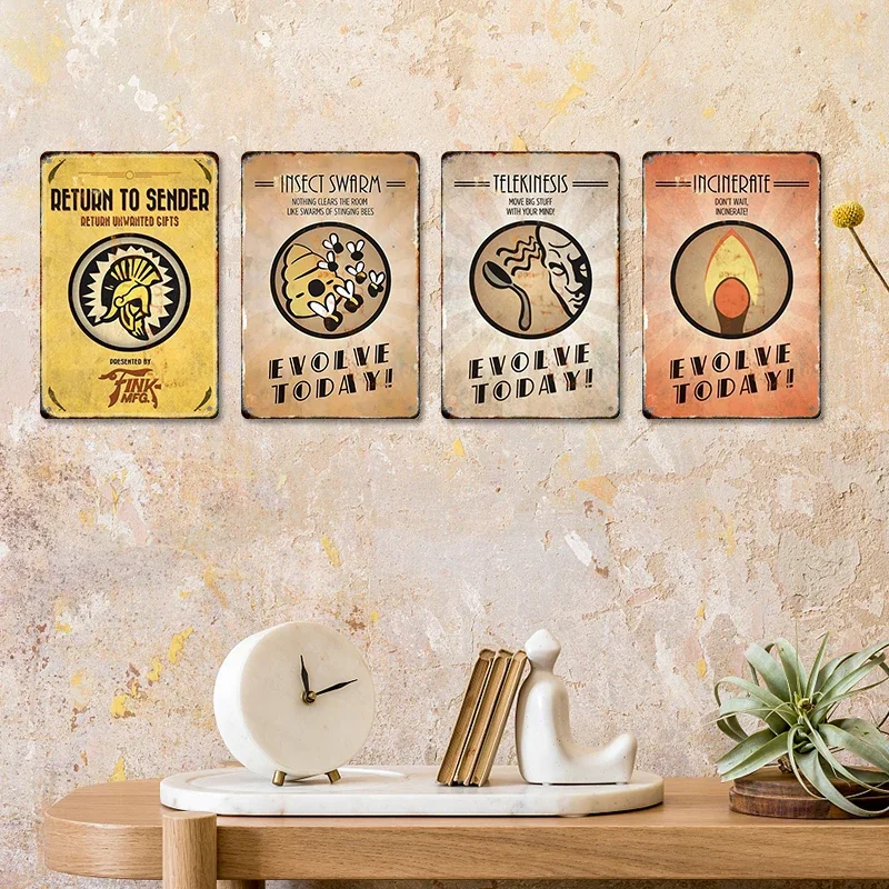 Bioshock Plasmids Tin Signs Retro Iron Poster Infinite Electro Bolt Plasmid Hypnot Metal Picture Print Mural Kid Room Club Decor