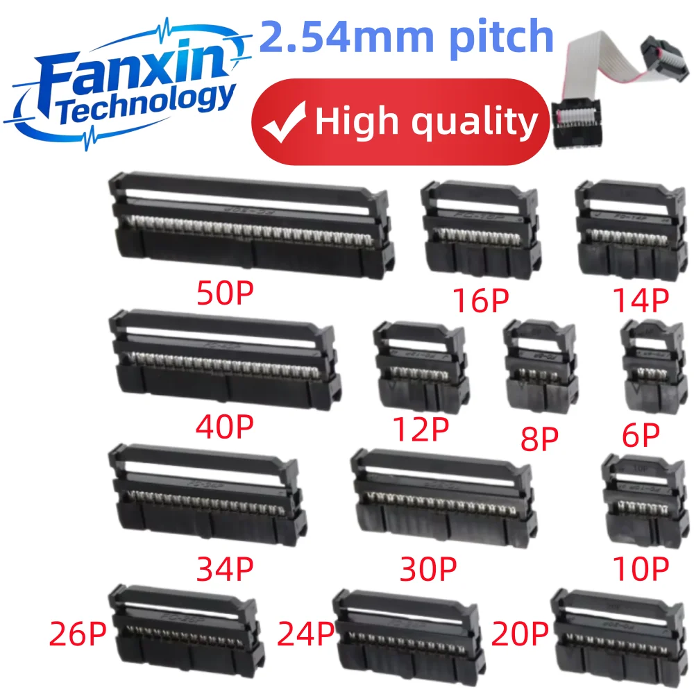 

10PCS,FC 6P/8/10/12/14/16/18/20/24/26/30/34/40/50 Pin 2.54mm Pitch Female IDC Socket Connector Ribbon Cable Connector