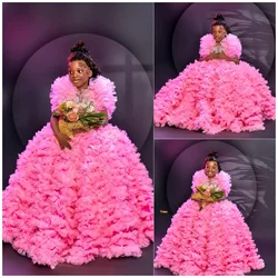 Tiered Flower Girl Dresses for Wedding Tulle Beaded Ruffles Floor Length Girl Kids Birthday Party First Holy Communion Gowns
