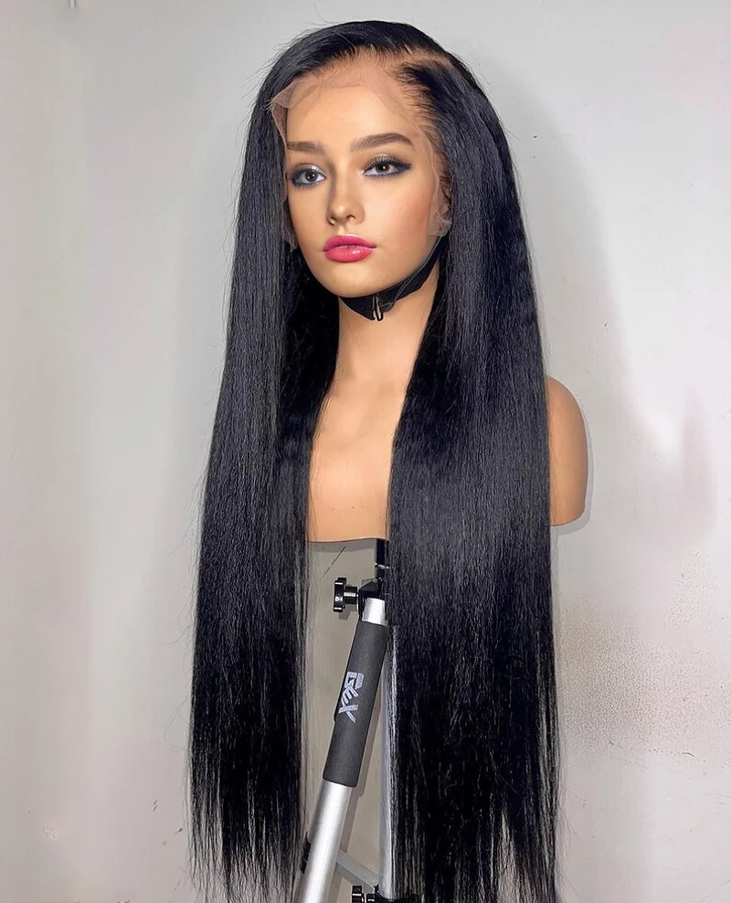 

Soft Long 26” Natural Black Silky Straight 180Density Lace Front Wig For African Women BabyHair Preplucked Glueless Daily Wig